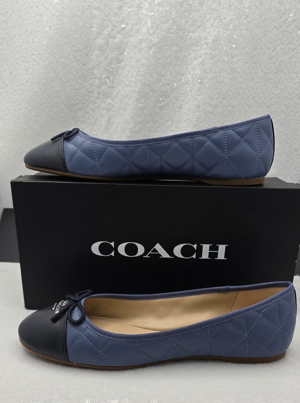 Coach Allyson Quilted Two-Tone Blue Leather Ballet Flats Slip-On Women's 10
